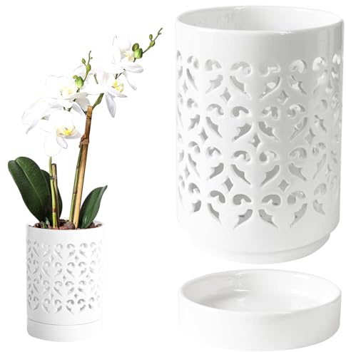 Pots d'orchidées avec trous de 10 2 cm pots d'orchidées respirants pour rempotage pot de fleurs en céramique avec soucoupe pour orchidées favorise la circulation de l'air la croissance des plante