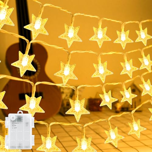 BOLWEO 3M 20LED Lichterketten Sterne Außen mit Timer für Garten Deko | IP65 Wasserdicht Lichterkette mit Timer für Garten Party Weihnachten Innen Außen Dekorationen, Warmweiß