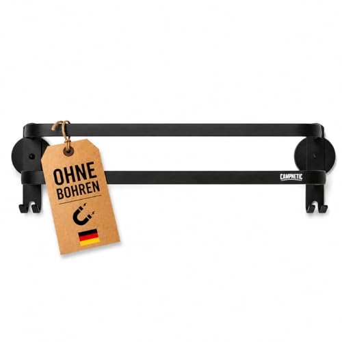 Campnetic magnetischer Handtuchhalter schwarz 50cm Camping | Magnet Handtuchhalter, inkl. Aufbewahrungsbeutel, gummierte Magnete, Camping Magnete