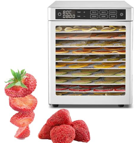 Deshidratador De Alimentos Comercial Grande, MáQuina Secadora Completamente De Acero Inoxidable, Temperatura De Hasta 185 ℉, CalefaccióN Circulante De 360 ​​°, MáQuina Secadora De,12Trays-220V
