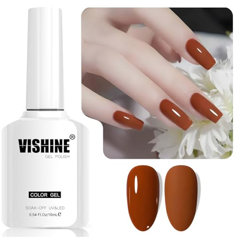 Vishine Brun Brique Smalto Gel Semi-Permanente, 1 Pezzo 16ml Soak-Off UV LED Smalto per Unghie Gel per Nail Art DIY e Manicure a Casa, Colore L353 Brun Brique