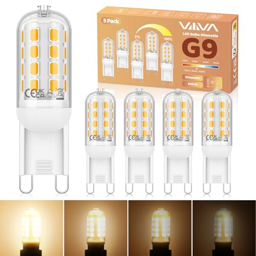 5Pcs G9 LED Light Bulbs Dimmable 5W, Warm White 3000K, 500LM, No Flicker | Equivalent to 45W G9 Halogen Bulb, Energy Saving Bulb, CRI>80, 360° Beam Angle, for Home Lighting, Crystal Chandelier