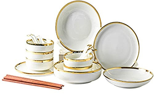 Service de table fin, service de table en porcelaine blanche Halo, ensembles complets d'assiettes et de bols en céramique, service de vaisselle rond haut de gamme de créativité moderne, service de