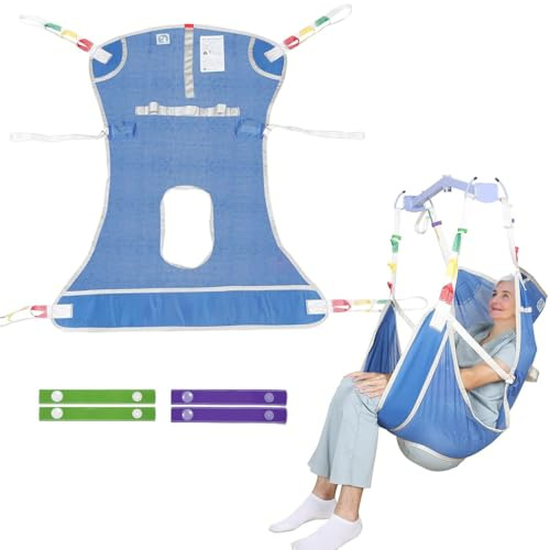 EZ Assistive Hoyer Hebeband mit Toilettenstuhl – Patienten-Hebebänder für die Übertragung – Ganzkörperschlinge für ältere Menschen, Behinderte, Pfleger, SWL 227 kg (Blau, klein)