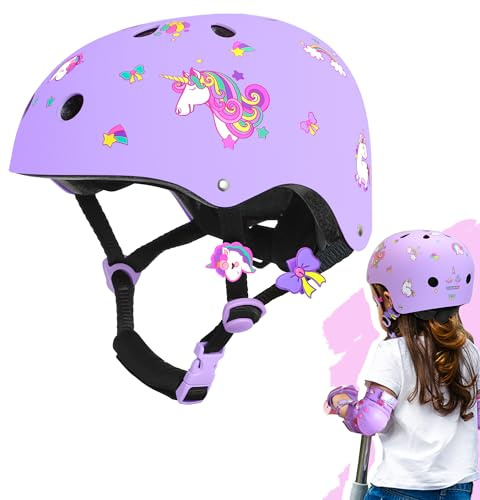 Toddler Helmet for Kids Unicorn Toddler Bike Helmet with Adjustable Dial and Straps for Roller Inline Skating Skateboard Scooter Bicycle for Children Kids Girls (Purple 3-6 Years Old)