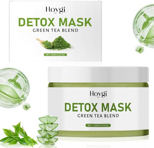 Green Tea Mask,Grüner Tee Gesichtsmaske,Green Tea Deep Cleanse Clay Mask mit Grüner Tee und Aloe Vera,Tonerde Maske für Tiefenreinigung,Entgiftung,Akne & Mitesser,Gesichtsmaske für Alle Hauttypen,100g