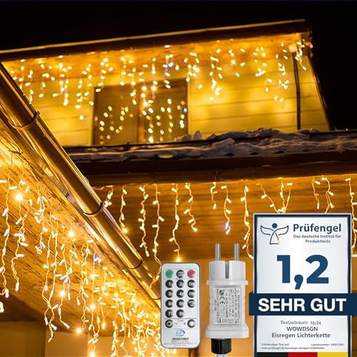 WOWDSGN LED Eisregen Lichterkette Außen, 30M 1320LED Eiszapfen Lichterkette mit Timer 8 Modi IP44 wasserdicht Strombetrieben, Lichtervorhang für Weihnachten Dachkante Dachrinne Terrasse Warmweiß