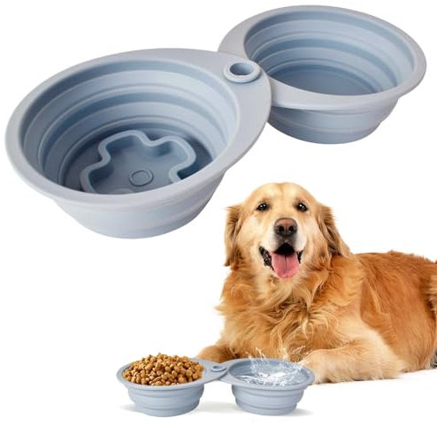 Luxvara Cuenco Plegable para Mascotas, Cuencos Plegables para Perros y Gatos, Silicona Portátil para Comida y Agua, Cuenco de Silicona para Mascotas para Caminar Senderismo al Aire (Azul)