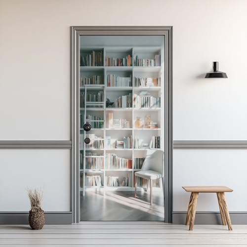 Adesivi per porte 3D in stile moderno staccabili e adesivi, poster per sedie bianche in PVC rimovibili impermeabili, adesivi per porte in bianco per libreria adesivi per interni murali per la