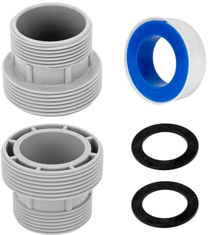 Tissting 2 Stück Pool Schlauchverbinder, 60mm 47mm Pool Schlauch Adapter Gewinde Schlauchadapter mit Unterlegscheiben Klebeband, Kunststoff Poolschlauch Adapter Schlauchtülle für Intex 4560 58254