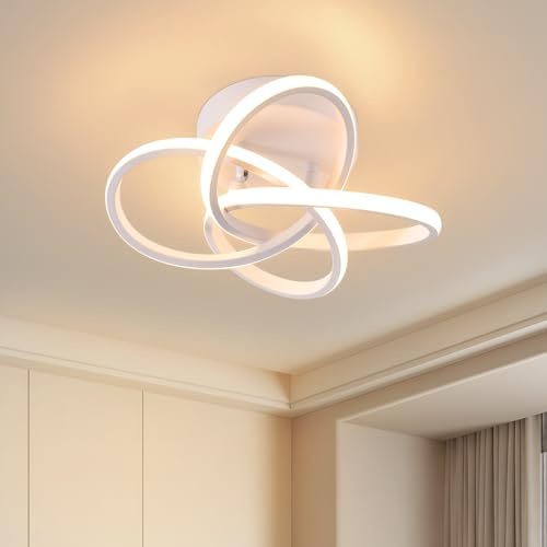 Homefire Deckenleuchte LED Deckenlampe Schlafzimmer 28W 3000K Warmweiß | Flurlampe Modern Küchenlampe Vierblättrige Blume Design Wohnzimmer Weiß Metall Deckenleuchten für Küche Flur Kinderzimmer