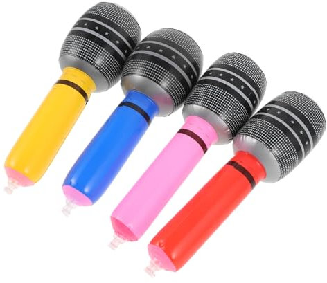 Luxshiny Lot de 4 Microphones Gonflables Accessoires de Fête Amusants Jouets en PVC Microphone Jouet Interactif pour Garçon et pour Spectacles et Photos