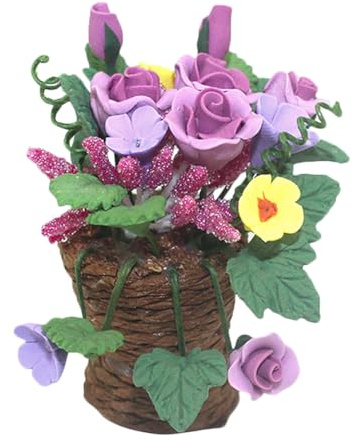 Vaguelly Decorative Miniature Flowerpot Adornment Doll House Ornaments DIY Mini Flower Basket Model for Charming Mini House Decor for Creating Lively Atmosphere Miniature Landscapes