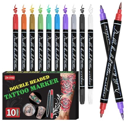 Laimejia 10 Color Temporary tattooes Markers for Skin | duals-End Body Markers Pens Washable Face Body Painting Kit | Temporary tattooes Pens for Drawing Daily Men Women Teens Youth Kids