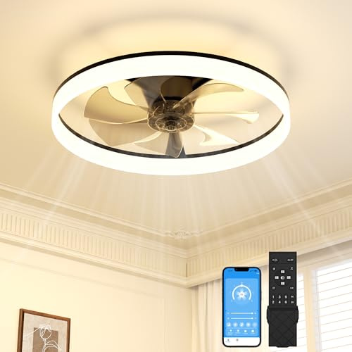 SUNKENET 60cm White Ceiling Fan with Light with Remote, Ceiling Fan Light | 6 Speeds Fan Lights Ceiling for Bedroom,Quiet Light Fan Ceiling,3000K-6500K Dimmable Smart Modern LED Ceiling Fan with Lights