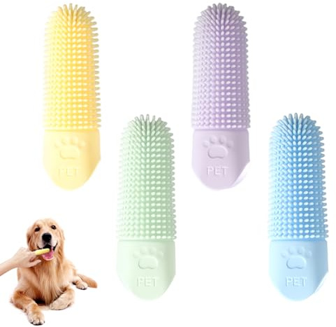 4 pcs Dog Cat Finger Toothbrush 360° Bristles with Storage Box Soft Silicone Finger Toothbrush Plaque Off Dog Teeth Cleaning Pet Dental Care Daily Pet Teeth Cleaning