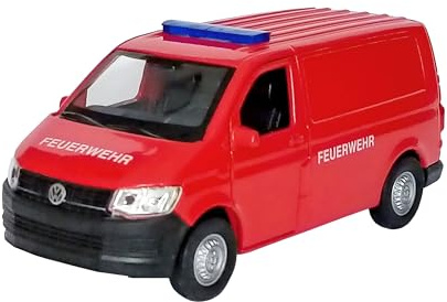 Volkswagen Transporter T6 Van Feuerwehr Bus aus Metall mit Rückzugmotor VW Modell Modellauto Spielzeugauto Spielzeug Auto Welly 77