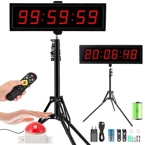 Timer Per Il Conto Alla Rovescia, Cronometro Digitale A 6 Cifre 2,3 Pollici Per Gare Giochi Timer Palestra Con Treppiede Cronometro Sportivo Con Telecomando 12/24 Ore Luminosità Regolabile (Ricarica)