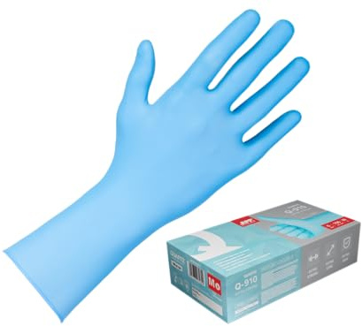 APP QUARTZ Q910 Extra Strong Gants en nitrile jetables longs 6 mil (0,15 mm) | Manchette 305 mm | Renfort doigts, sans poudre | Boîte de 100pcs | Couleur Bleu | Gants nitrile en M