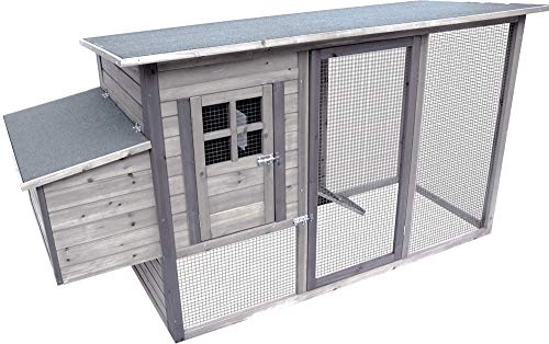 Flamingo Hühnerstall Palacio Cottage Grau – 200 cm L x 76 cm B x 104 cm H, Nachtkäfig mit 2 Legenestern, Angebautem Auslauf und 2 Sitzstangen – Stark, Pure Verwöhnung für Ihre Hühner!