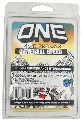 ONEBALL One Mfg 4WD Snowboard & Ski Wax, 165g Bar, Universal Wax for Cool Snow, 28ºF to 21ºF (-2ºC to -6ºC), Tropical Scent, No Fluoro