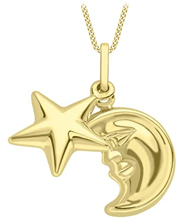 CARISSIMA Damen-Kette mit Anhänger 9ct Yellow Moon And Star Pendant Necklace 18' 375 Gelbgold 45.72 cm - 1.46.1134