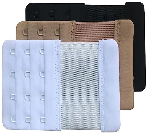Chanie Women Pack of 3 Soft Comfortable 4 Hooks Bra Extender,10.3cm x 7.6cm