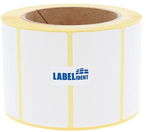 Labelident Thermoetiketten 75 x 40 mm - 1.000 Etiketten auf Rolle 76 mm Kern | thermodirekt bedruckbar, selbstklebend und permanent stark haftend für Thermodrucker