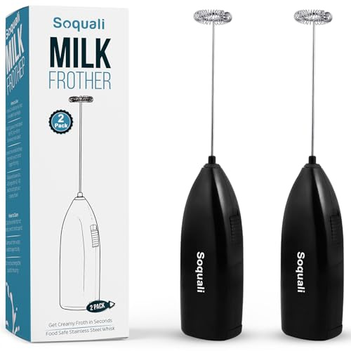 2 Pack Milk Frother Handheld Battery Operated - Electric Whisk Coffee Frother Battery Stirrer, Hand Held Milk Foamer, Mini Mixer for Bulletproof Coffee, Cappuccino, Latte, Frappe & Matcha Tea