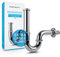 Bächlein Universal Tubular Siphon [Extra Long] for Washbasin & Washstand - Drain Set, Chrome Siphon incl. Rubber Sleeve for Wall Connection - Odour Trap, Drain Set