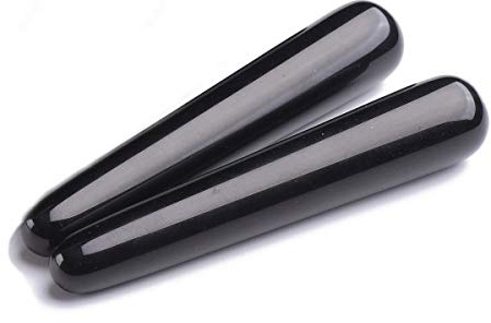 AMOYSTONE 2Pcs Crystal Wand Obsidian Gemstone Meditation Healing Stick Pointed Wand for Massage Black 4