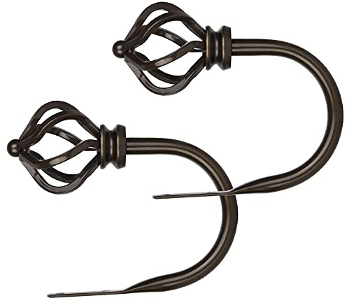 KAMANINA Decorative Curtain Drapery Holdbacks for Wall, Bronze Curtain Tiebacks Holders with Screws Wall Mounted for Drapes Window Home Decoration, Twisted Cage Finials, 1 Pair/2 Pack, Small