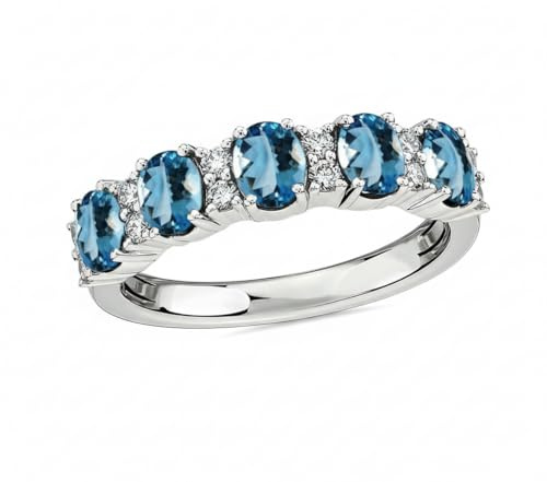 JewelryGift Choose Your Color Gemstone 925 Sterling-Silver Solitaire Eternity Promise Band Ring Beautiful Chakra Healing Birthstone Bridal Wedding Jewelry for Women Girls Rings Size : H to Z