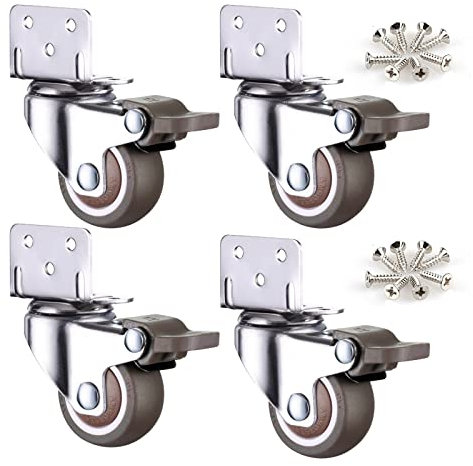 Lenkrollen, Möbelrollen, Schwenkrollen Schwerlast, Transportrollen, L-förmige Montageplatte, Lenkrollen Mit Feststeller, Schwerlastrollen 4 Stück, Für Blumenständer, Krippen,4Brakes-50mm