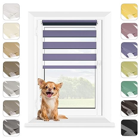 Mardom Duo Rollo Tag Nacht Ohne Bohren Klemmfix Violett, 90x140 cm (Stoffbreite: 86) Doppelrollo Fensterrollo Innen mit Click-System, Sichtschutz Rollo Geraffte Stoffbahn Classic, Jalousie