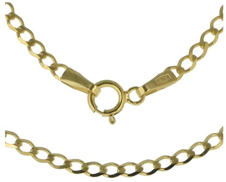 Mens 9ct Gold Flat Bevelled Curb 2mm Chain Necklace 18 Inch Long