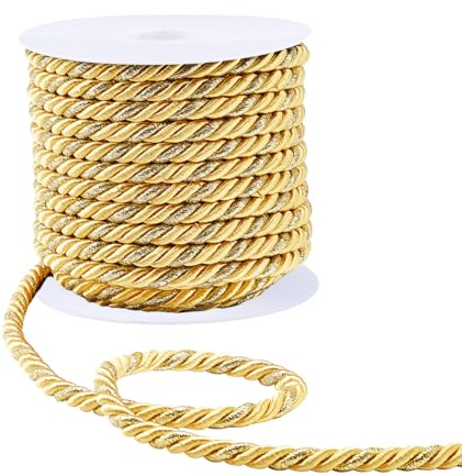 PH PandaHall 18.3m 8 mm Cordoni Intrecciati Oro Corda di Spago per Laurea Corde di Seta Intrecciata Solida Corda di Raso Decorativa Corde di Filo di Nylon per Decorazioni per Casa Tappezzeria Laurea