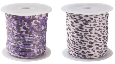 Craftdady 2 Rollen Flache Polyester-Schnur, elastische Schnur, Leopardenmuster, schmale Dehnbare Schnüre, weiche Seilfäden für DIY, Basteln, Nähen, Makramee, Schmuckherstellung