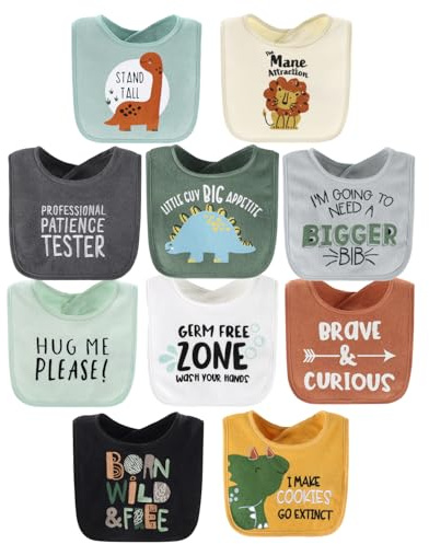 The Peanutshell Baby Boy Terry Bibs Set of 10-100% Cotton, Soft, Absorbent Baby Bibs, Toddler Boy Set, Newborn & Infant Bib - Dinosaur