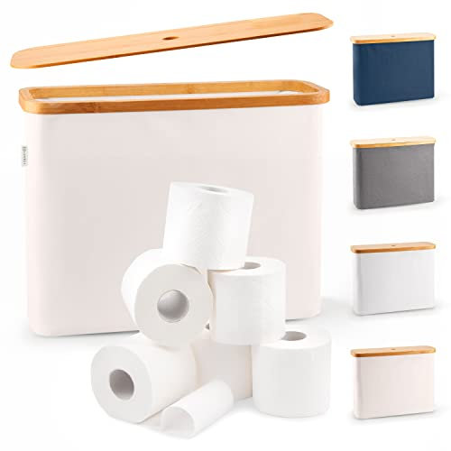 Lonbet Cestino Porta Carta Igienica in Bambù Beige - Organizer da Bagno - Contenitore Portaoggetti - Cestino da Bagno per Rotoli di Carta Igienica e Accessori