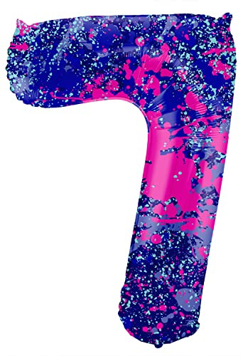 Folat 63907 Luftballon Geburtstag Ziffer Zahl 7 Paint Splash Lila Weltraum 86 cm - Helium Ballon Decoration Geburtstagdeko, Ballon Zahl