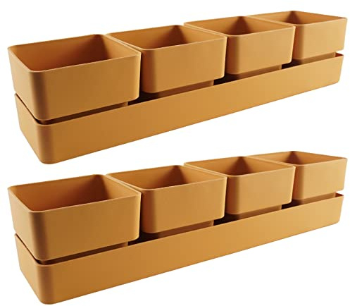 ECOMACETAS FLOWERPOT STORE Maceta para Suculentas con 4 recipientes, 6 Colores Distintos, con Drenaje y Bandeja Incluido. (Amarillo Curry, 2 unds)