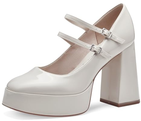 Tamaris dam pumps med rem vegan blockklack, elfenben, 40 EU