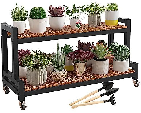 Pflanzenregale Aus Metall Blumentreppe Mit Rollen, Pflanzenständer Mit 2 Stufen 3 Stufen Blumentopf Ständer Leicht Zu Bewegen, Pflanzenregal Für Indoor, Outdoor, Garten, Balkon