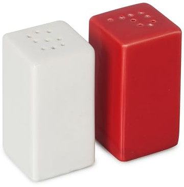 Square Shape Ceramic Salt and Pepper Shakers Holder for Dining Table Red and White Combination