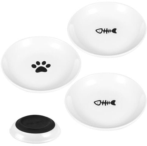 Radsocken 3PCS Ceramic Cat Bowls, Wide Shallow Cat Food Dishes with Non-Slip Silicone Bottom, Anti Whisker Fatigue Kitten Dishes Set for Indoor Cats small dog, Cat Plates for Food and Water