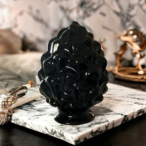 GMM Siciliana Tannenzapfen, künstlerisch, klassisch, modern, dekorativ, Zierzapfen, sizilianisches Design, typisches Objekt, Gastgeschenk 10 cm H (Keramik-Schwarz)