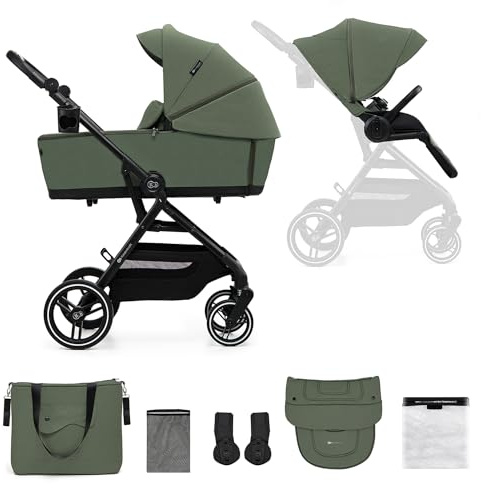 Kinderkraft YOXI 2-in-1 Kinderwagen, buggy von Geburt bis 22 kg, Einfach Zusammenklappe, großes Verdeck, Undurchdringlichen Rädern, Wasserdichten Verdeck, UPF50+, Korb bis zu 5 kg, Grün