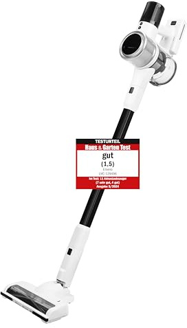 Emerio UVC-129496, Akku Staubsauger Kabellos 3-in-1 mit 3 Saugstufen, extrem Starke Saugkraft mit 24.000 Pa, HEPA H11 Filter, ohne Beutel, Zyklon, LED, langlebiger Motor, Weiß/Grau, 220 W, 0.8 liters