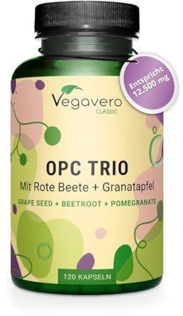 OPC Trio | Italienischer Traubenkernextrakt hochdosiert | Mit Granatapfel & Rote Beete Extrakt | Antioxidantien | Vegan & Ohne Zusätze | 120 Kapseln | Deutsche Produktion von Vegavero